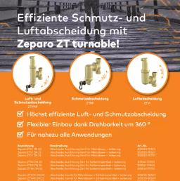 Flyer "Zeparo ZT turnable - Effiziente Schmutz- und Luftabscheidung"